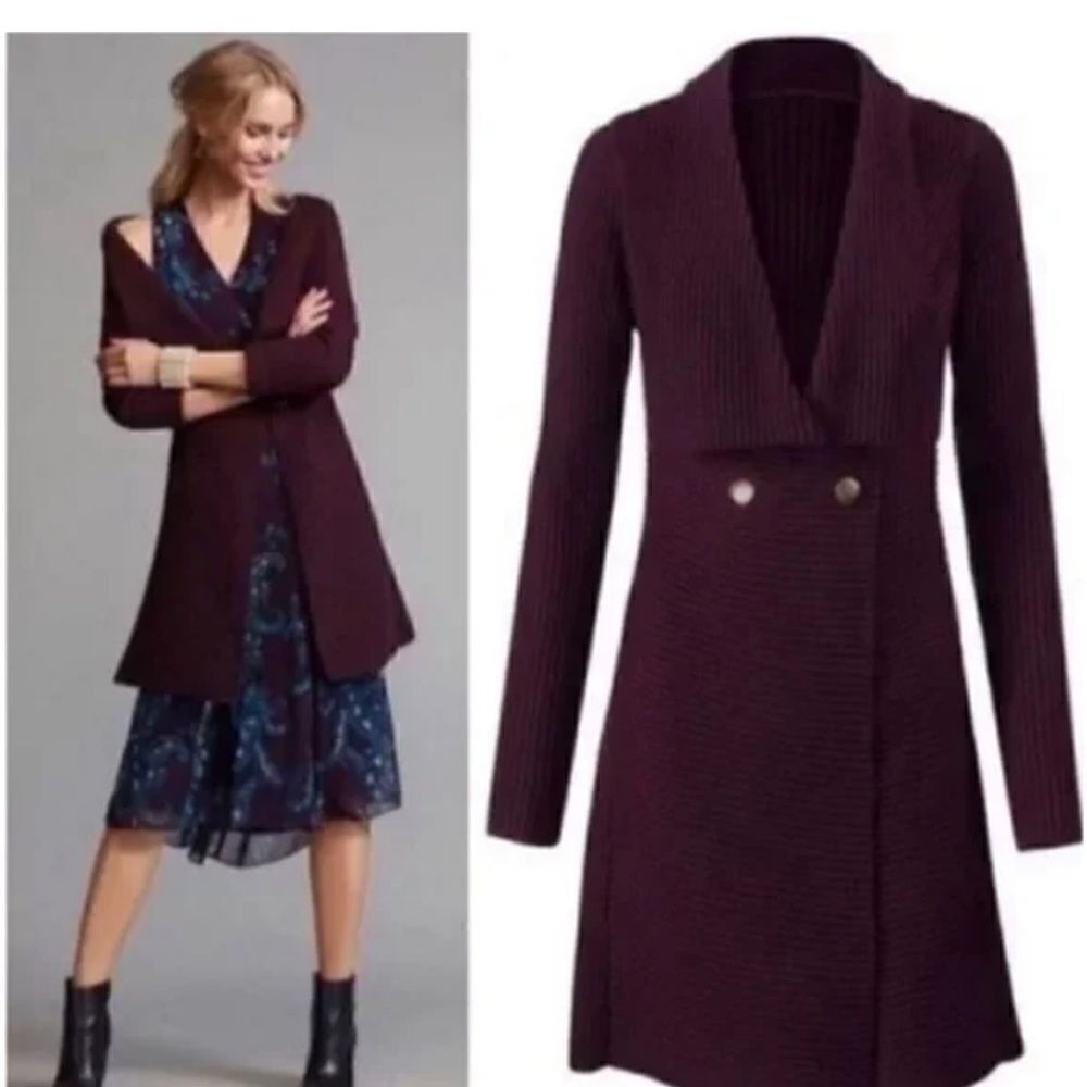 Cabi | 3350 Regal Cardigan Mulberry Wine Gold Tone Buttons Long Line Duster | S